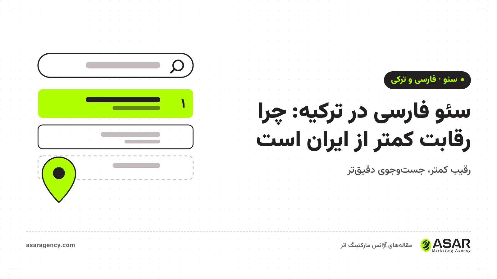 جلد مقاله سئو فارسی ترکیه: چرا رقابت جست‌وجوی فارسی کمتر از ایران است، با تصویر نتیجه جست‌وجوی گوگل روی زمینه سفید