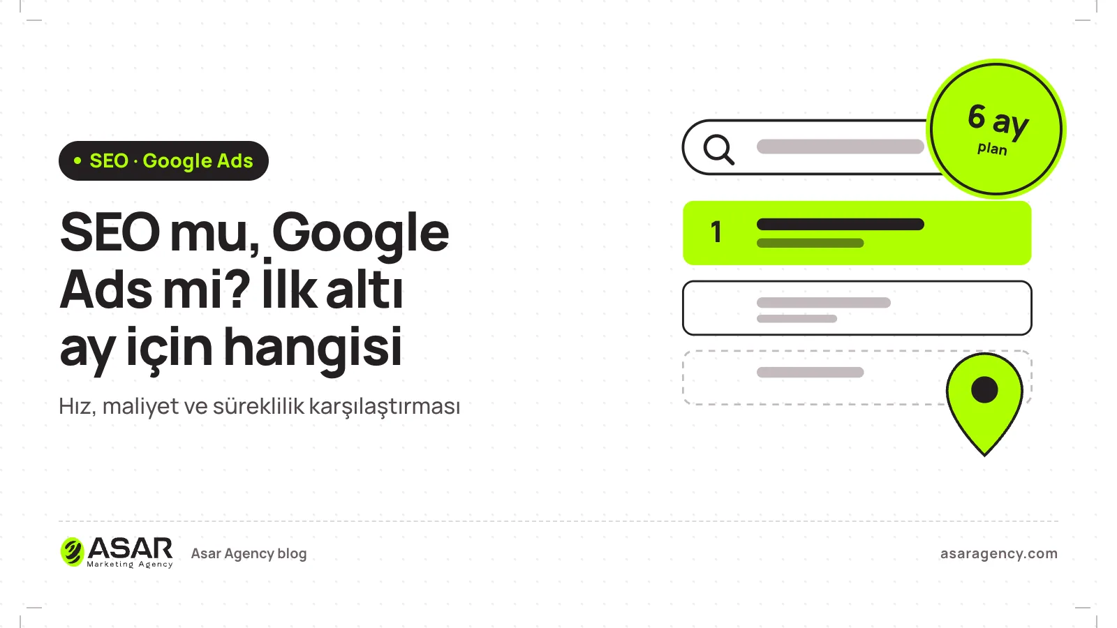 SEO mu, Google Ads mi yazısının kapağı: arama sonuçları ve sıralama grafiği, ilk altı ay için hangisi alt başlığı