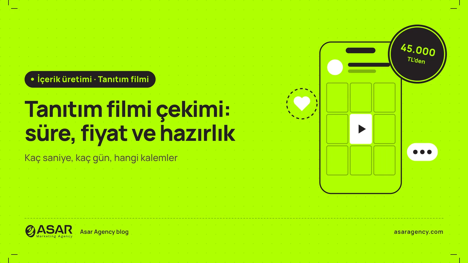 Tanıtım filmi çekimi yazısının kapağı: video çerçevesi ve oynat simgesi, “45.000 TL’den” damgası